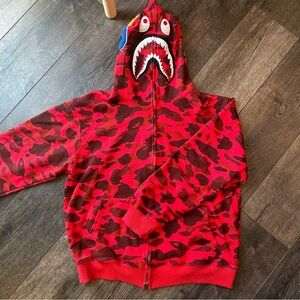 BAPE A Bathing Ape Red Camo Shark Hoodie for Kids 3XL